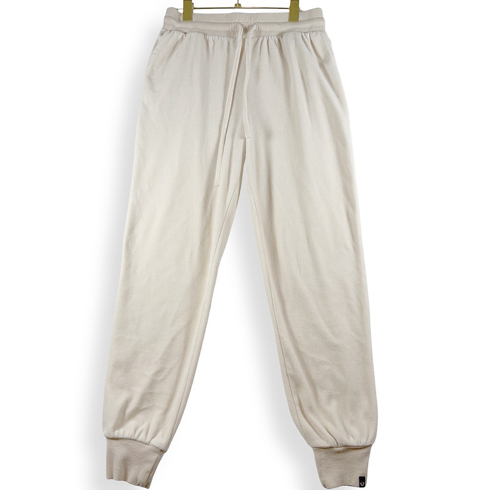 True Religion Cream Velour Joggers Womens Medium Y2K Logo Lounge Sweatpants
